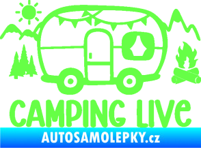 Samolepka Camping live 001 pravá cestování v karavanu Fluorescentní zelená