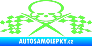 Samolepka Champion 001 lebka se šachovnicovou vlajkou Fluorescentní zelená