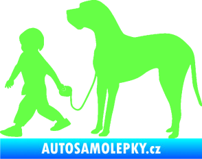 Samolepka Chlapec venčí psa levá Fluorescentní zelená