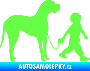 Samolepka Chlapec venčí psa pravá Fluorescentní zelená