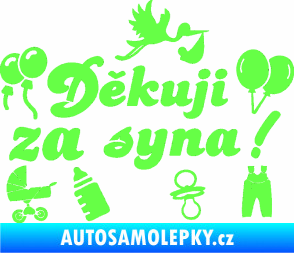Samolepka Děkuji za syna nápis dítě v autě Fluorescentní zelená