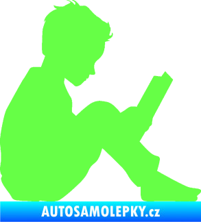 Samolepka Děti silueta 002 pravá chlapec s knížkou Fluorescentní zelená
