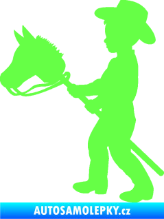 Samolepka Děti silueta 012 levá kluk s dřevěným koníkem Fluorescentní zelená