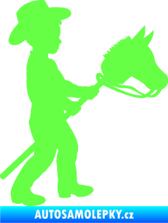 Samolepka Děti silueta 012 pravá kluk s dřevěným koníkem Fluorescentní zelená