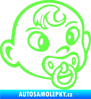Samolepka Dítě v autě 004 pravá miminko s dudlíkem hlavička Fluorescentní zelená