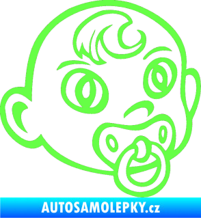 Samolepka Dítě v autě 005 pravá miminko s dudlíkem hlavička Fluorescentní zelená
