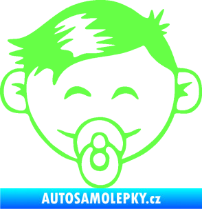 Samolepka Dítě v autě 049 levá kluk s dudlíkem Fluorescentní zelená