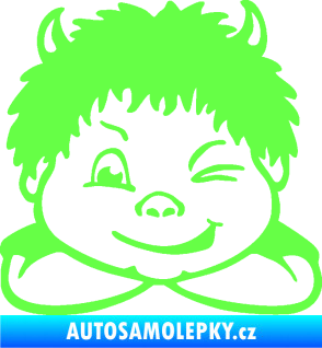 Samolepka Dítě v autě 055 levá kluk čertík Fluorescentní zelená