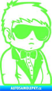 Samolepka Dítě v autě 059 pravá chlapec s brýlemi Fluorescentní zelená