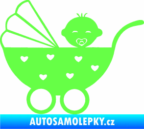 Samolepka Dítě v autě 070 levá kočárek s miminkem Fluorescentní zelená