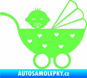 Samolepka Dítě v autě 070 pravá kočárek s miminkem Fluorescentní zelená