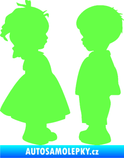 Samolepka Dítě v autě 071 levá holčička s chlapečkem sourozenci Fluorescentní zelená
