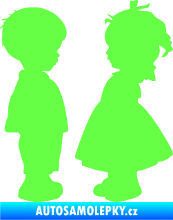 Samolepka Dítě v autě 071 pravá holčička s chlapečkem sourozenci Fluorescentní zelená