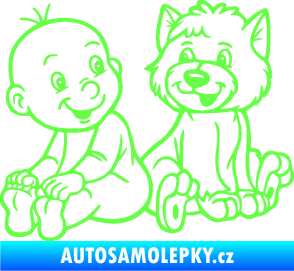 Samolepka Dítě v autě 087 levá chlapeček s pejskem Fluorescentní zelená