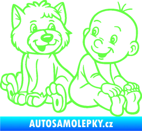 Samolepka Dítě v autě 087 pravá chlapeček s pejskem Fluorescentní zelená