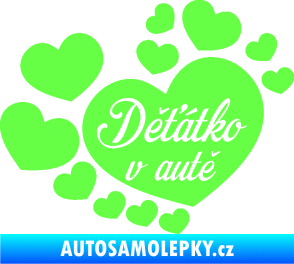 Samolepka Dítě v autě 092 nápis děťátko v autě se srdíčky Fluorescentní zelená