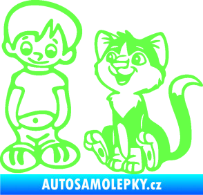 Samolepka Dítě v autě 097 levá kluk a kočka Fluorescentní zelená