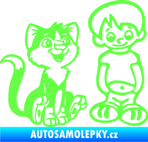 Samolepka Dítě v autě 097 pravá kluk a kočka Fluorescentní zelená