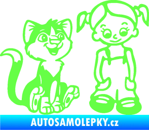 Samolepka Dítě v autě 098 pravá holčička a kočka Fluorescentní zelená