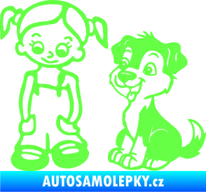 Samolepka Dítě v autě 099 levá holčička a pes Fluorescentní zelená