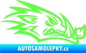Samolepka Divoké prase 002 pravá kanec hlava Fluorescentní zelená