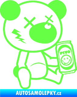 Samolepka Drunk bear 004 pravá medvěd s pivem Fluorescentní zelená