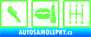 Samolepka Girl race car symboly brush, lipstick, shift Fluorescentní zelená