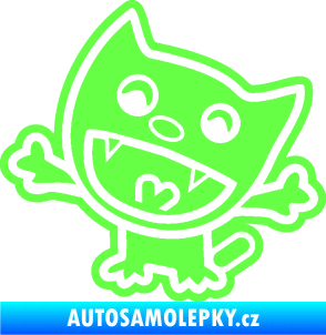 Samolepka Happy cat 002 levá šťastná kočka Fluorescentní zelená