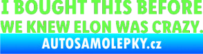 Samolepka I Bought This Before We Knew Elon Was Crazy  Fluorescentní zelená