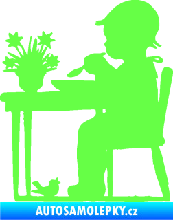 Samolepka Interiér 001 pravá dítě u stolečku Fluorescentní zelená