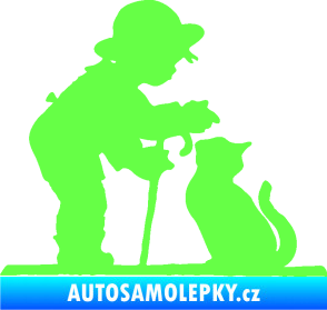 Samolepka Interiér 002 levá dítě s kočičkou Fluorescentní zelená