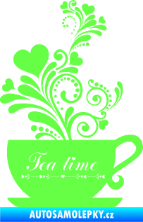 Samolepka Interiér 017 čas na čaj, hrníček s kytičkami Fluorescentní zelená