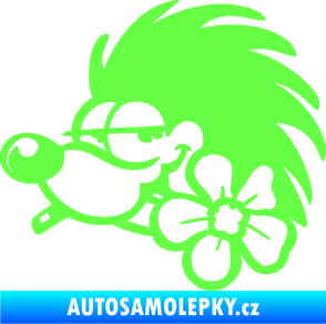 Samolepka Ježek 003 levá s květinou Fluorescentní zelená