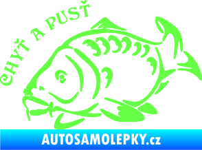 Samolepka Kapr 007 chyť a pusť Fluorescentní zelená
