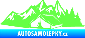 Samolepka Kempování 002 levá stan a hory Fluorescentní zelená