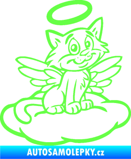 Samolepka Kočka 020 pravá andílek na obláčku Fluorescentní zelená