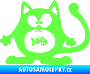 Samolepka Kočka 042 levá s rybou v bříšku Fluorescentní zelená