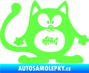 Samolepka Kočka 042 pravá s rybou v bříšku Fluorescentní zelená