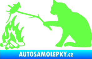 Samolepka Kočka s myší levá Fluorescentní zelená