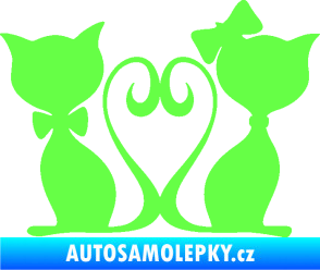 Samolepka Kočky love 002 levá spletené ocásky Fluorescentní zelená
