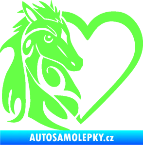 Samolepka Koník love 001 levá hříbátko v srdíčku Fluorescentní zelená