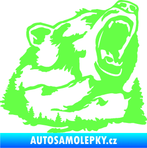 Samolepka Krajina hory 032 pravá les s medvědem Fluorescentní zelená