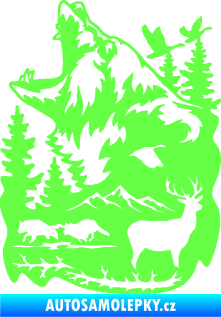 Samolepka Krajina hory 039 levá medvěd a lesní zvěř Fluorescentní zelená