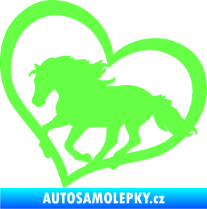 Samolepka Kůň 087  levá v srdíčku Fluorescentní zelená
