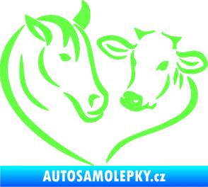Samolepka Kůň s kravičkou v srdíčku levá láska ke zvířatům Fluorescentní zelená