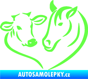 Samolepka Kůň s kravičkou v srdíčku pravá láska ke zvířatům Fluorescentní zelená