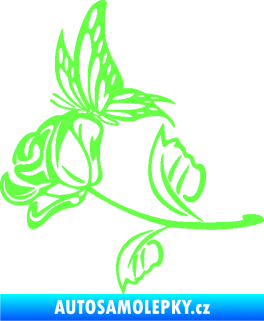 Samolepka Květina dekor 030 levá růže s motýlkem Fluorescentní zelená