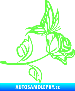 Samolepka Květina dekor 030 pravá růže s motýlkem Fluorescentní zelená
