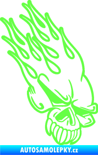 Samolepka Lebka 041 pravá v plamenech Fluorescentní zelená