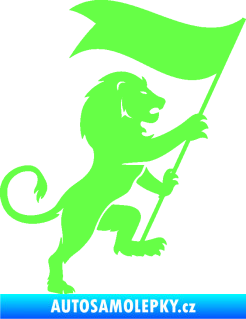 Samolepka Lev heraldika 005 pravá s praporem Fluorescentní zelená